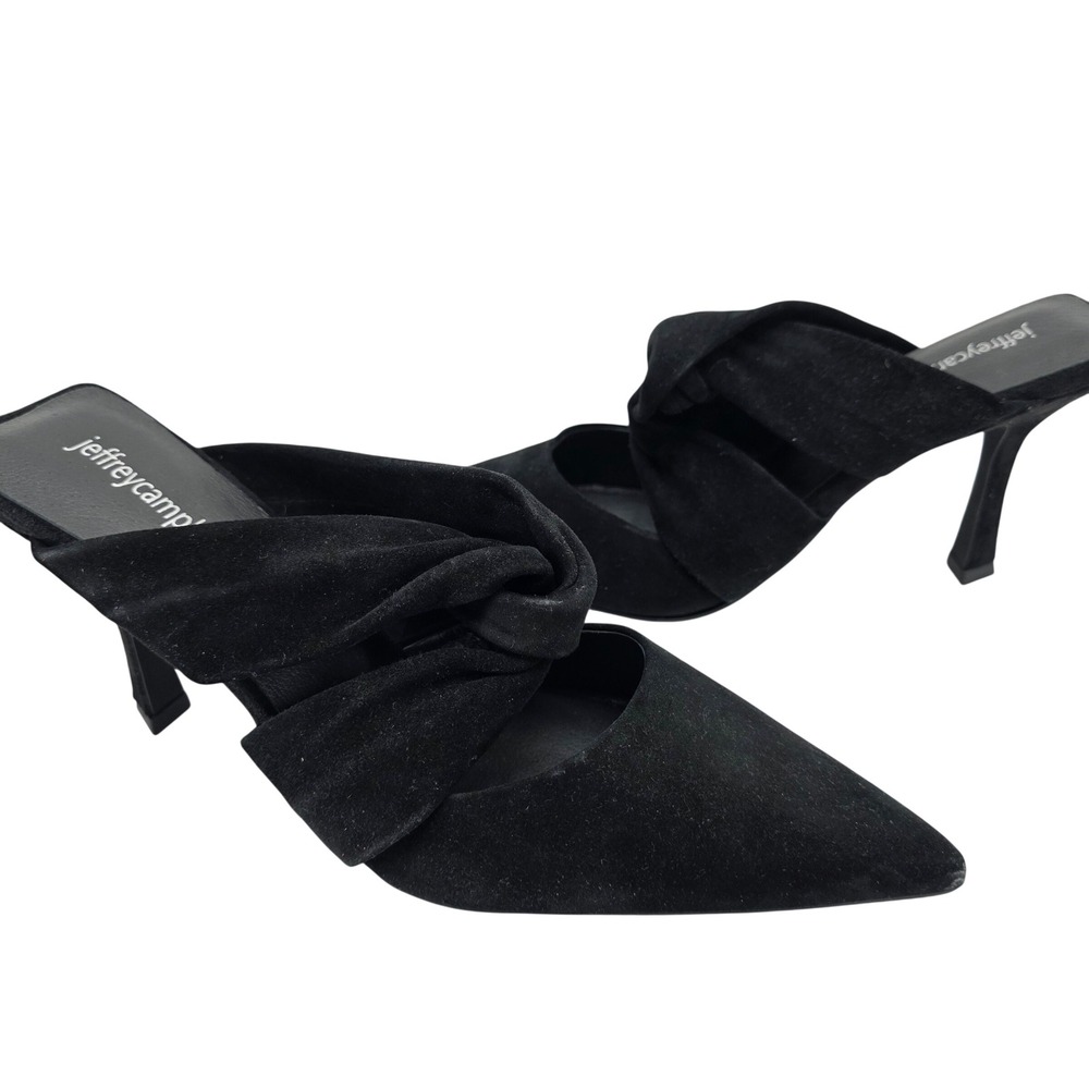 Jeffrey Campbell Tied Up Mules Velvet 7.5 Black Suede Knotted Pointed Toe Heels